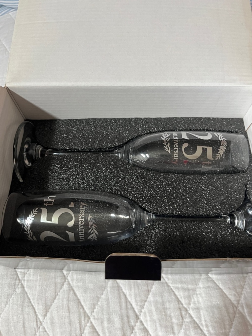 25th Anniversary Etched Champagne Flutes - Set of 2. New in box